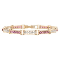 Yellow Gold Ruby Diamond Link Bracelet 7 3/4" 7 1/2" - 14k Round 3.85ctw