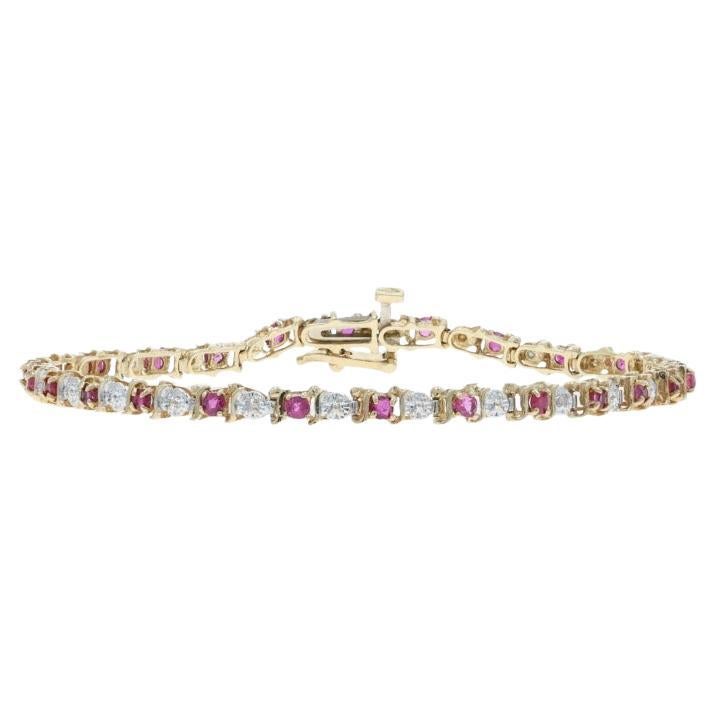 Yellow Gold Ruby Diamond Link Bracelet 7" 6 3/4" 10k Round 1.33ctw Tennis