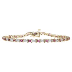 Yellow Gold Ruby Diamond Link Bracelet 7" 6 3/4" 10k Round 1.33ctw Tennis