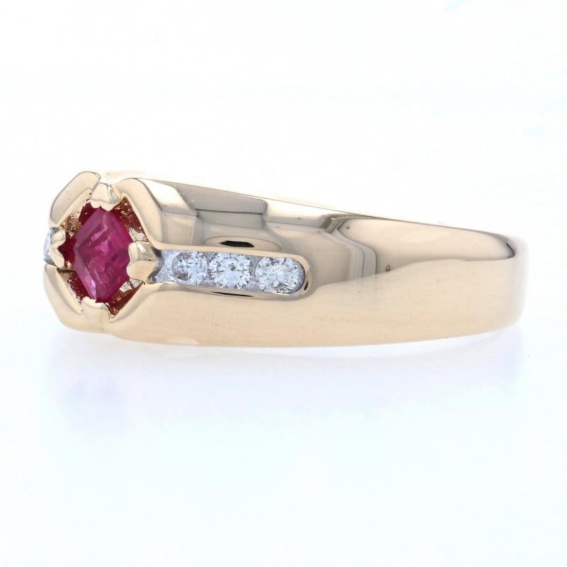 Uncut Yellow Gold Ruby & Diamond Men's Ring, 14k Square Cut .55ctw