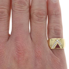 Yellow Gold Ruby Diamond Men's Ring - 18k Trillion .72ctw Geometric