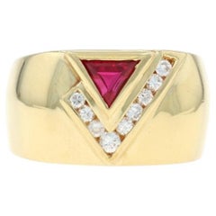 Yellow Gold Ruby Diamond Men's Ring - 18k Trillion .72ctw Geometric
