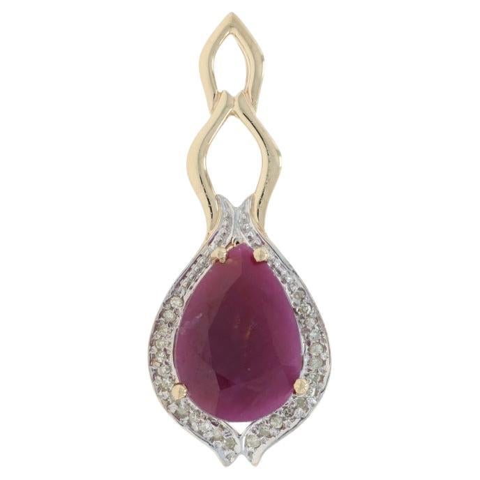 Yellow Gold Ruby Diamond Pendant - 10k Pear 3.93ctw