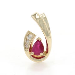 Yellow Gold Ruby Diamond Pendant - 10k Pear .85ctw