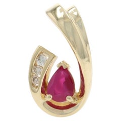 Yellow Gold Ruby Diamond Pendant - 10k Pear .85ctw