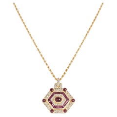 18k Yellow Gold Ruby and Diamond Pendant Necklace, 1.50ct