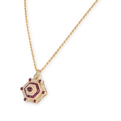 18k Yellow Gold Ruby and Diamond Pendant Necklace, 1.33ct
