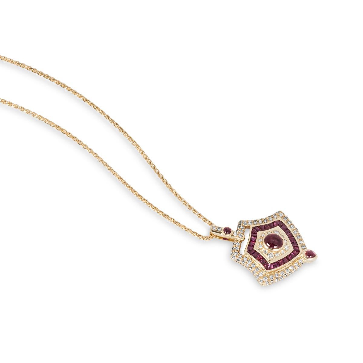 Yellow Gold Ruby & Diamond Pendant In Excellent Condition For Sale In London, GB