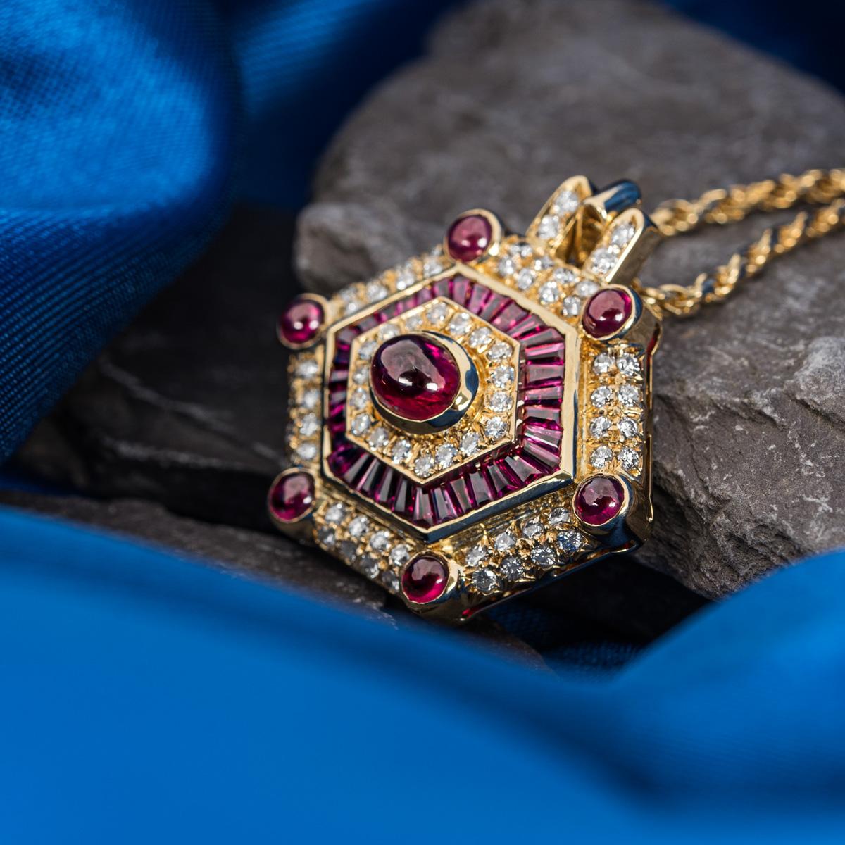 Yellow Gold Ruby & Diamond Pendant For Sale 1