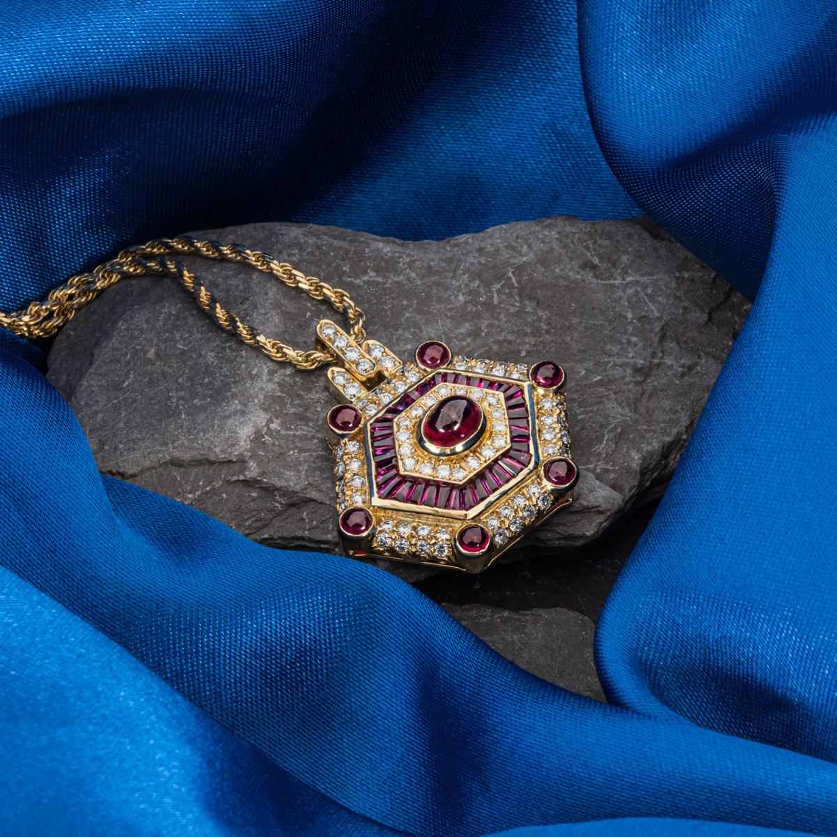 Yellow Gold Ruby & Diamond Pendant For Sale 2