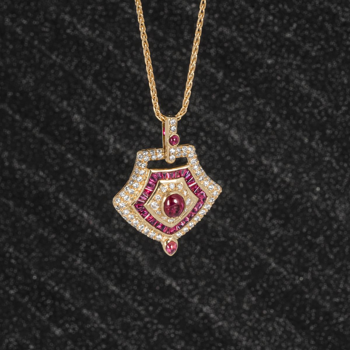 Yellow Gold Ruby & Diamond Pendant For Sale 2