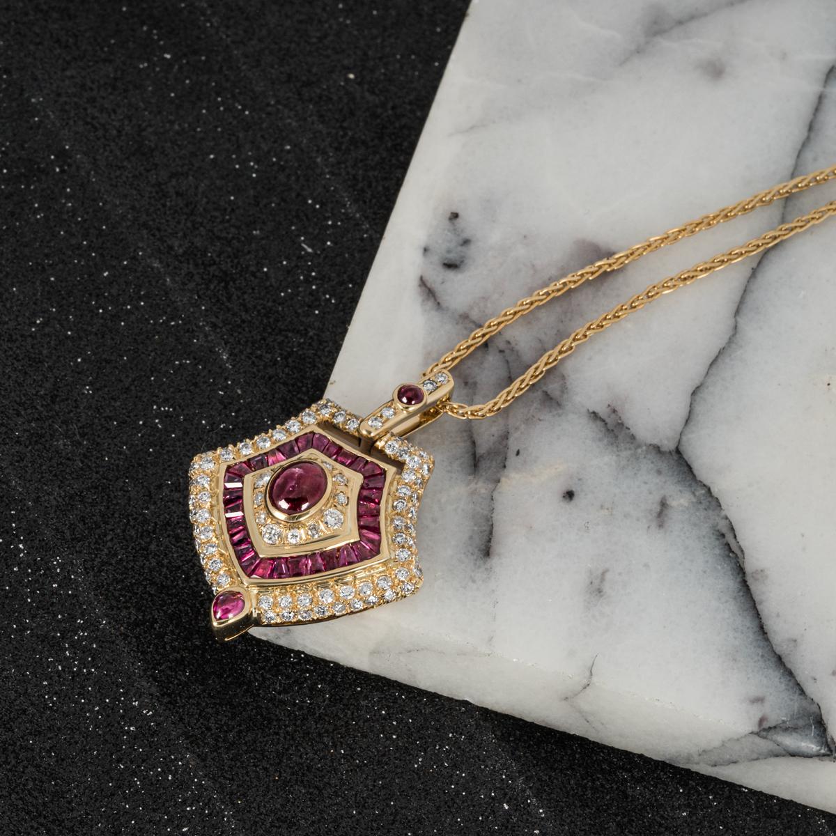Yellow Gold Ruby & Diamond Pendant For Sale 3