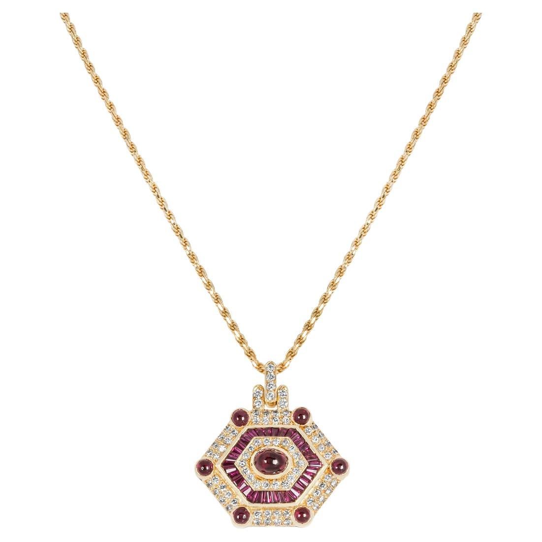 Yellow Gold Ruby & Diamond Pendant For Sale
