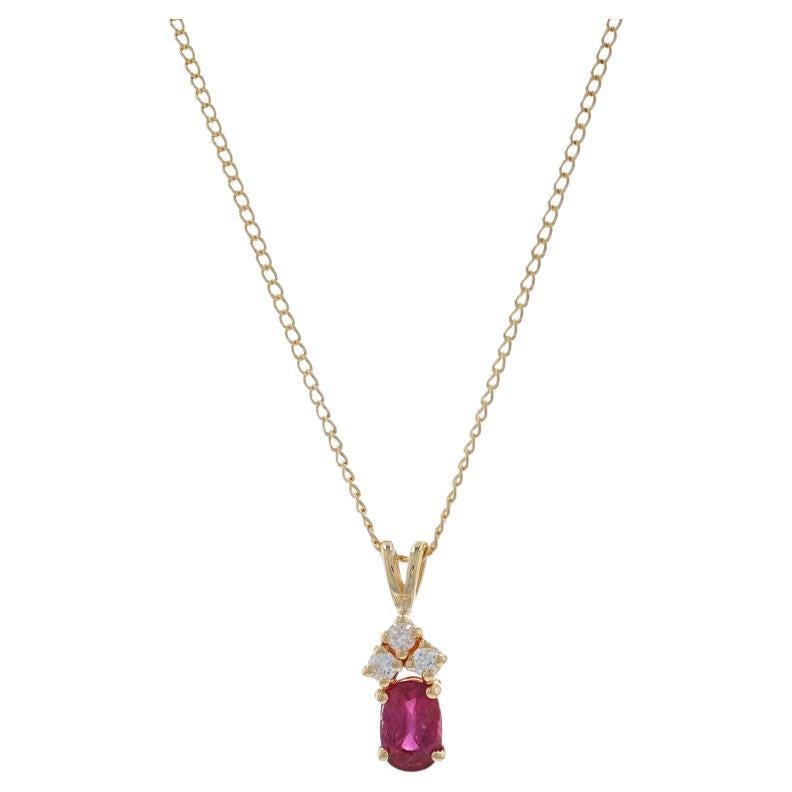 Yellow Gold Ruby & Diamond Pendant Necklace 18 3/4" - 14k Oval .75ctw For Sale