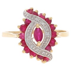 Yellow Gold Ruby Diamond Ring - 10k Marquise & Round .94ctw Swirl Yellow Gold Ruby Diamond Ring - 10k Marquise & Round .94ctw Swirl