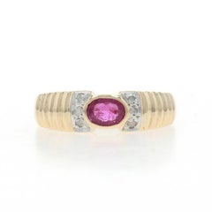 Yellow Gold Ruby Diamond Ring - 10k Oval .39ctw