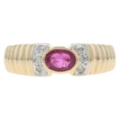 Yellow Gold Ruby Diamond Ring - 10k Oval .39ctw