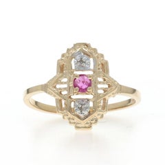 Yellow Gold Ruby Diamond Ring - 10k Round .12ctw