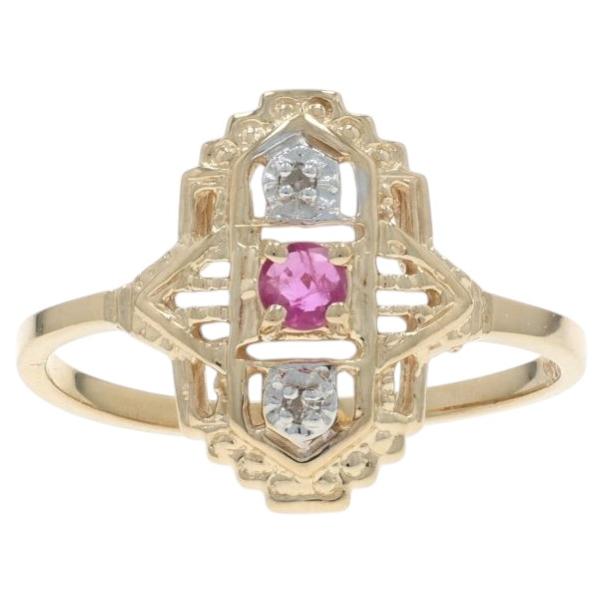 Yellow Gold Ruby Diamond Ring - 10k Round .12ctw