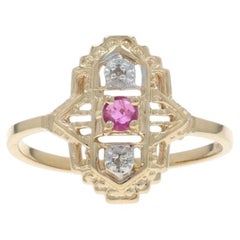 Yellow Gold Ruby Diamond Ring - 10k Round .12ctw