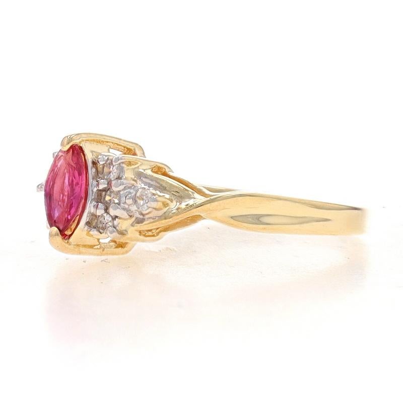 Marquise Cut Yellow Gold Ruby & Diamond Ring - 14k Marquise .42ctw For Sale