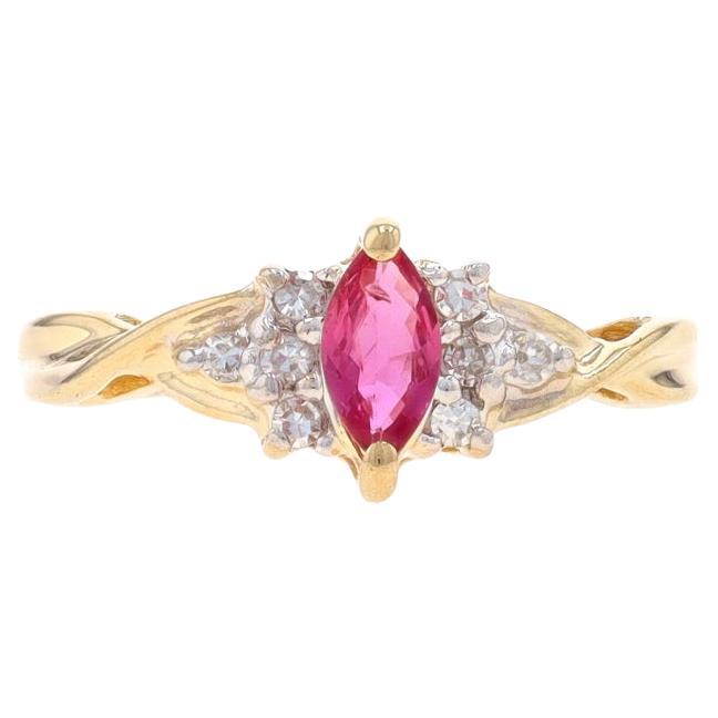 Yellow Gold Ruby & Diamond Ring - 14k Marquise .42ctw For Sale
