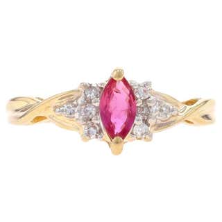 14k Yellow Gold 4mm x 8mm Marquise Ruby and Baguettes and Round ...