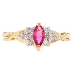 Yellow Gold Ruby & Diamond Ring - 14k Marquise .42ctw