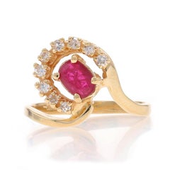 Yellow Gold Ruby Diamond Ring - 14k Oval 0.74ctw