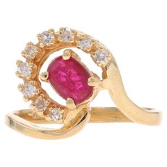 Gelbgold Rubin-Diamant-Ring - 14k Oval 0,74 ctw