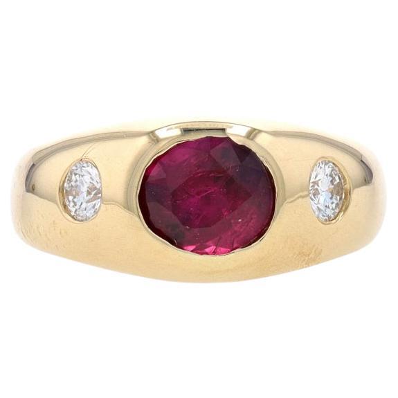 Yellow Gold Ruby & Diamond Ring - 14k Oval 1.72ctw East-West For Sale