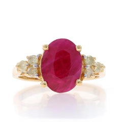 Yellow Gold Ruby Diamond Ring - 14k Oval 2.66ctw