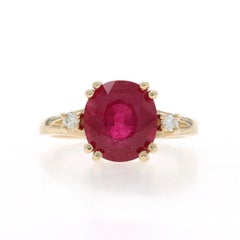Yellow Gold Ruby Diamond Ring - 14k Oval 4.78ctw Treated