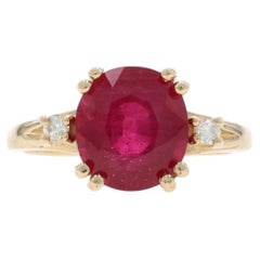 Yellow Gold Ruby Diamond Ring - 14k Oval 4.78ctw Treated