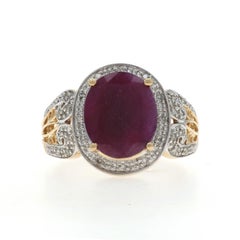 Yellow Gold Ruby Diamond Ring - 14k Oval 5.06ctw