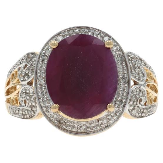 Bague en or jaune rubis diamant - 14k Oval 5.06ctw