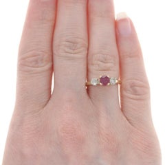 Yellow Gold Ruby & Diamond Ring - 14k Round 1.00ctw