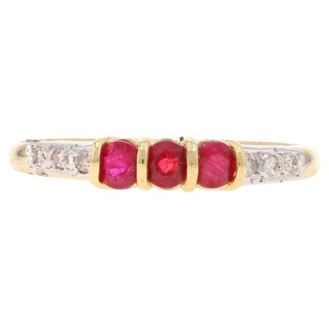 Yellow Gold Ruby Diamond Ring - 14k Round .44ctw Three-Stone