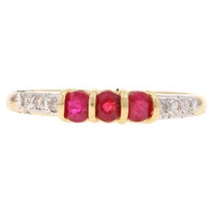 Yellow Gold Ruby Diamond Ring - 14k Round .44ctw Three-Stone