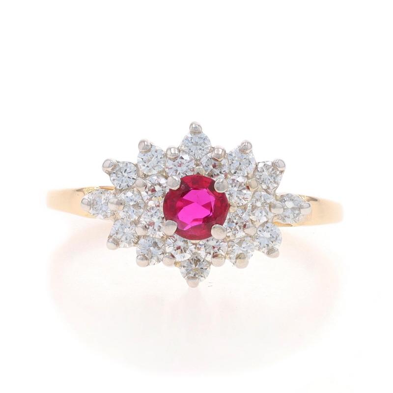Yellow Gold Ruby Diamond Ring - 14k Round .89ctw