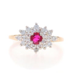 Yellow Gold Ruby Diamond Ring - 14k Round .89ctw