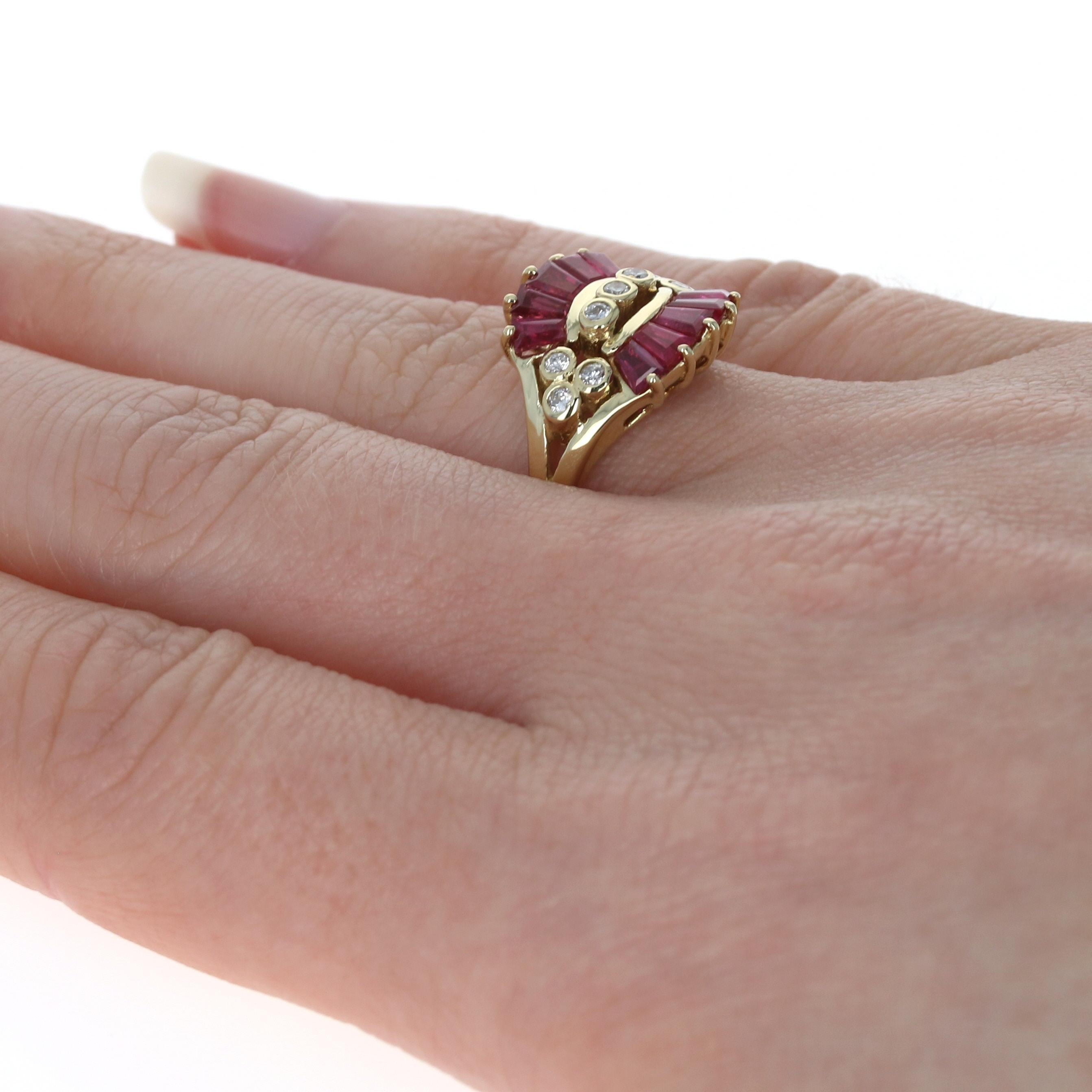 Yellow Gold Ruby & Diamond Ring - 14k Tapered Baguette Cut 2.14ctw Contoured In Excellent Condition In Greensboro, NC