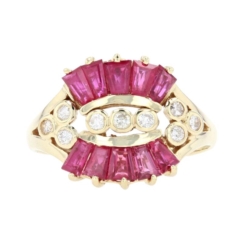Yellow Gold Ruby & Diamond Ring - 14k Tapered Baguette Cut 2.14ctw Contoured