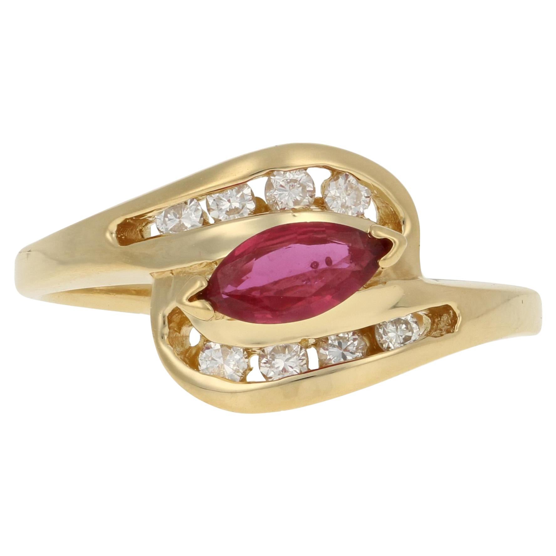 0.12 Carat ctw 14k Gold Round Red Ruby Split Shank Bypass Promise Solitaire Ring Fashion Band