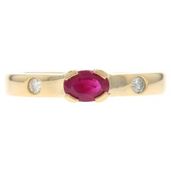 Yellow Gold Ruby Diamond Ring 18k Oval .70ctw