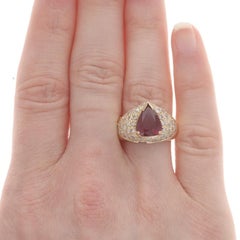 Yellow Gold Ruby & Diamond Ring - 18k Pear 3.72ctw GIA