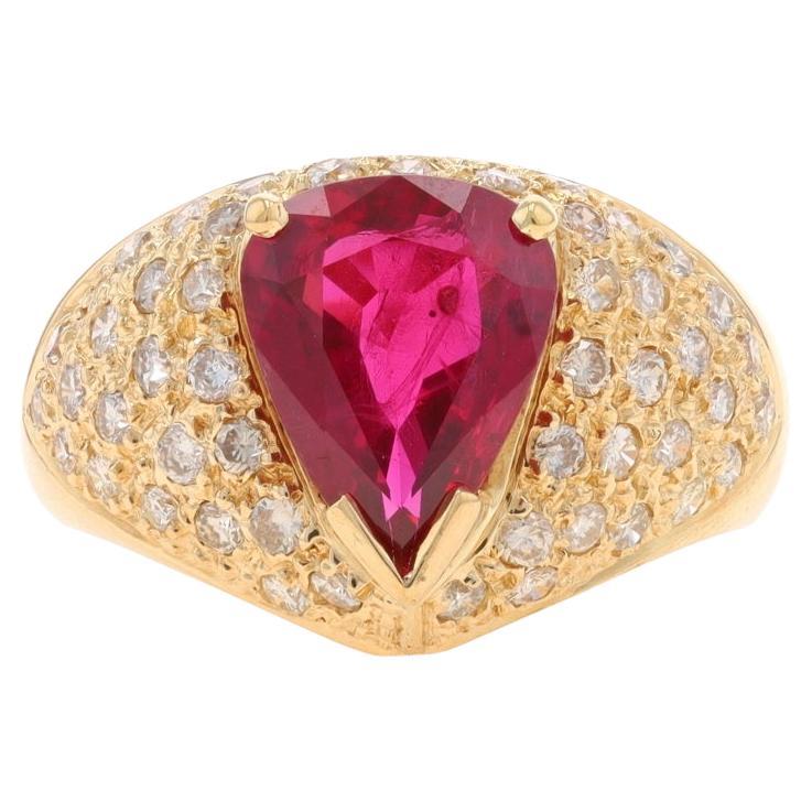 Yellow Gold Ruby & Diamond Ring - 18k Pear 3.72ctw GIA