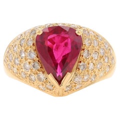 Anillo de oro amarillo con rubí y diamantes - 18k Pera 3,72ctw GIA