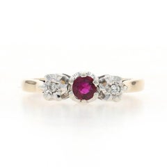 Yellow Gold Ruby Diamond Ring - 9k Round .17ctw
