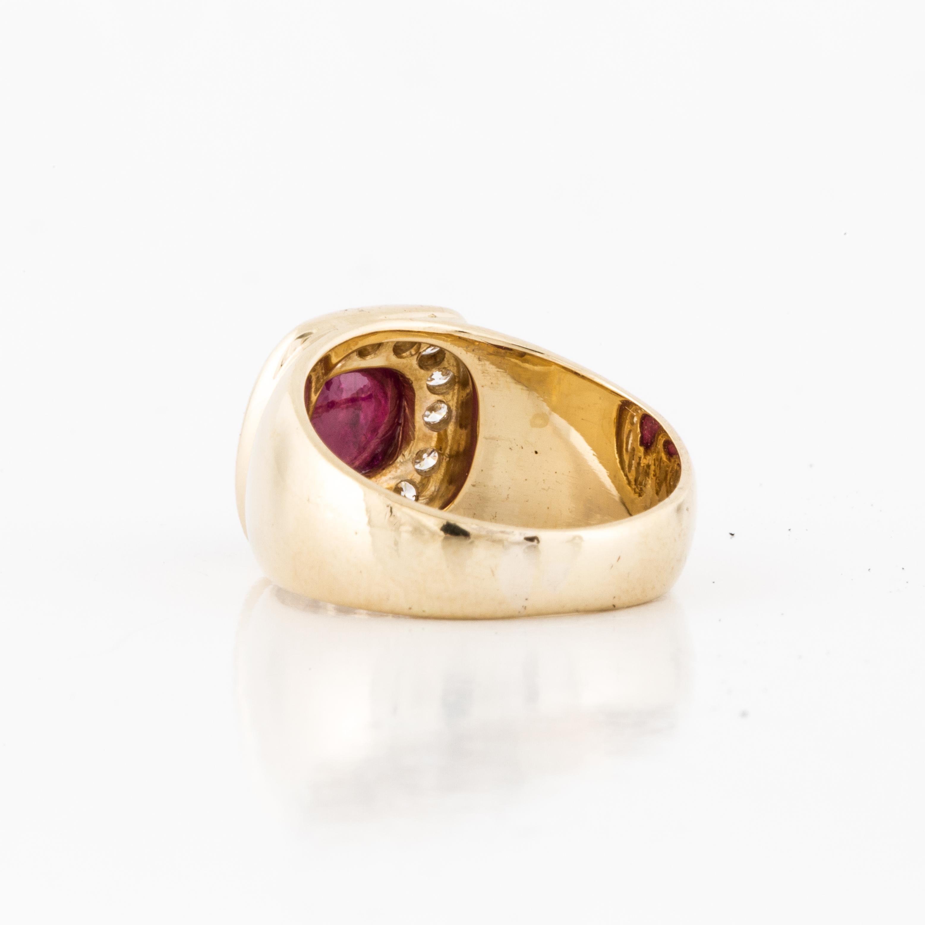 Women's 14K Yellow Gold Cabochon Ruby and Diamond Ring